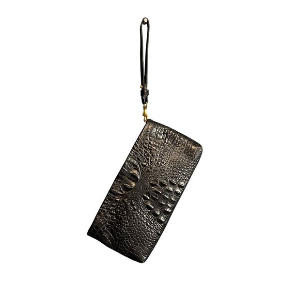 Vintage Y2K Brahmin Black Alden Croc Embossed Leather Wristlet - Picture 2 of 8